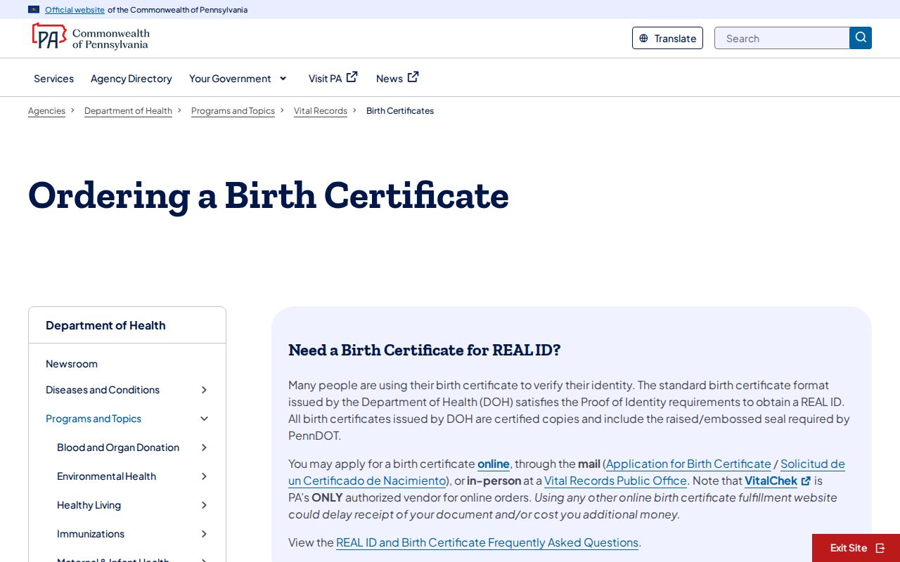 Lower Paxton Township resident records Pennsylvania birth certificate information