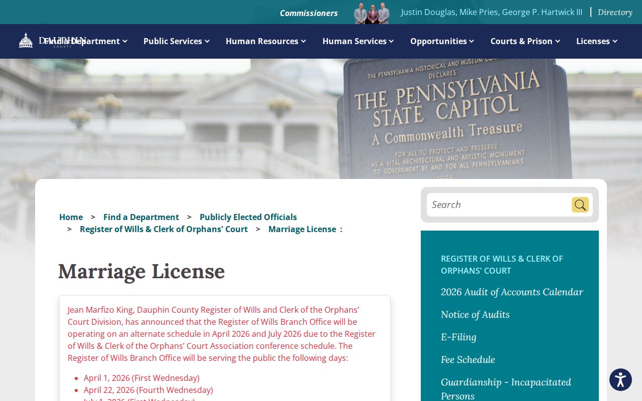Lower Paxton Township previous residents Dauphin marriage records source