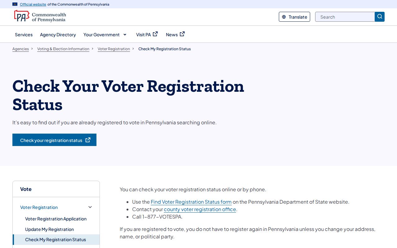 Lower Paxton Township resident lookup Pennsylvania voter status instructions